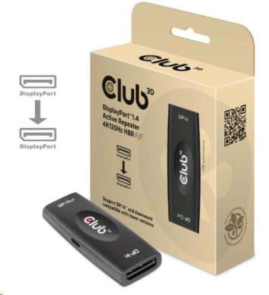 Club3D Adaptér aktivní DisplayPort 1.4 Repeater 4K120HZ HBR3 (F/ F),  černá