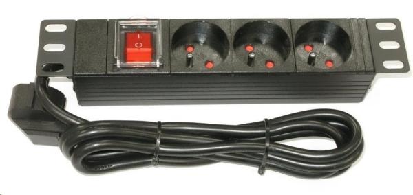 10" rozvodný panel XtendLan 3x230V,  ČSN,  vypínač,  indikátor napětí,  kabel 1, 8m,  1U