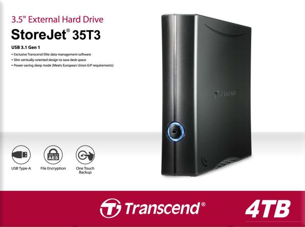 Externý pevný disk TRANSCEND 3, 5" USB 3.1 StoreJet 35T3,  4 TB,  čierna,  Turbo3