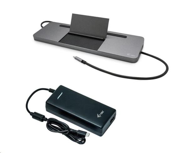 iTec USB-C kovová ergonomická dokovacia stanica s 3x displejom 4K,  dodávka energie 85 W + i-tec univerzálna nabíjačka 1