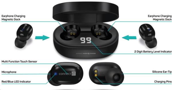 CONNECT IT True Wireless SensorTouch sluchátka do uší s mikrofonem,  černá1