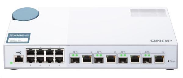 QNAP riadený switch QSW-M408-4C (12 portov: 8x Gigabit port + 4x 10G SFP+ / 10GbE kombo porty)1