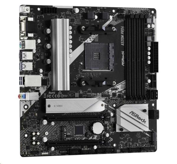 ASRock MB Sc AM4 A520M PRO4, AMD A520, 4xDDR4, HDMI, DP3
