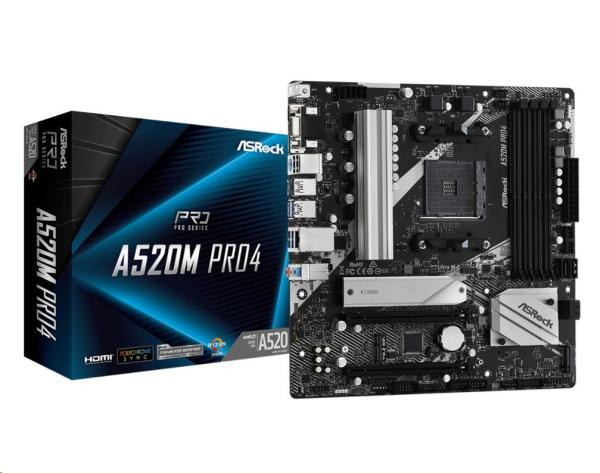 ASRock MB Sc AM4 A520M PRO4,  AMD A520,  4xDDR4,  HDMI,  DP4