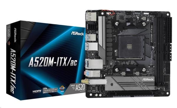 ASRock MB Sc AM4 A520M-ITX/ AC,  AMD A520,  2xDDR4,  HDMI,  DP4