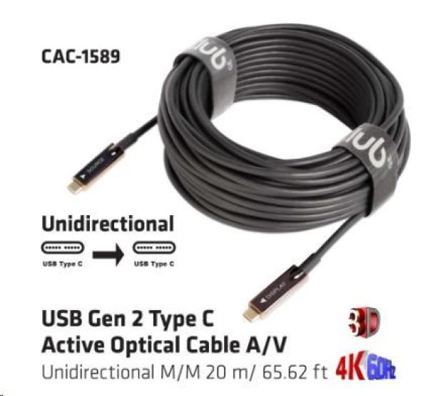 Kábel USB Club3D 3.2 Typ C Gen2, aktívny, (M/M), 20 m, optický, aktívny, jednosmerný0