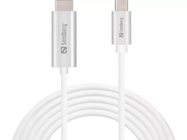 Dátový kábel Sandberg USB-C -> HDMI,  podpora 4K,  dĺžka 2 m,  biely