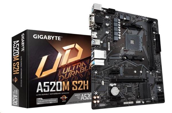 GIGABYTE MB Sc AM4 A520M S2H,  AMD A520,  2xDDR4,  1xHDMI,  1xDVI,  VGA,  mATX