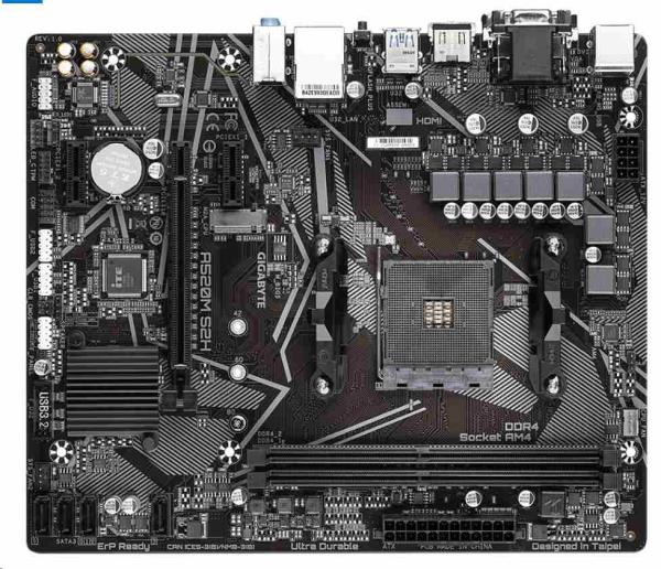 GIGABYTE MB Sc AM4 A520M S2H,  AMD A520,  2xDDR4,  1xHDMI,  1xDVI,  VGA,  mATX1