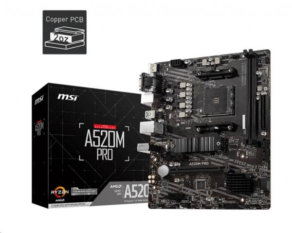 MSI MB Sc AM4 A520M PRO,  AMD A520,  VGA,  2xDDR4,  mATX