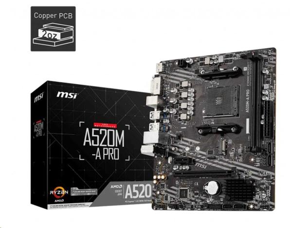 MSI MB Sc AM4 A520M-A PRO, AMD A520, 2xDDR4, m-ATX
