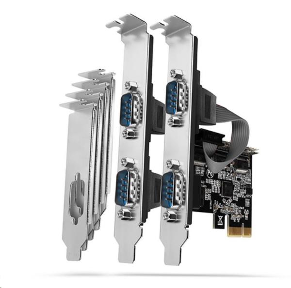 AXAGON PCEA-S4N,  PCIe radič - 4x sériový port (RS232) 250 kbps,  vrátane. LP