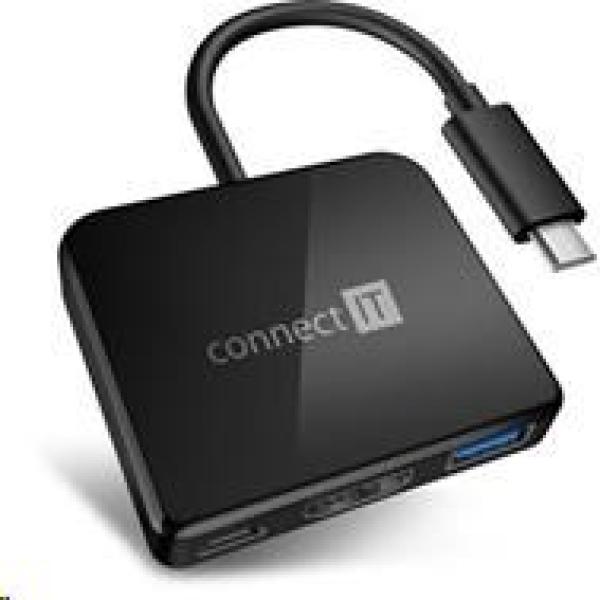 Rozbočovač CONNECT IT USB-C,  3v1 (USB-C, USB-A, HDMI),  externý,  čierny