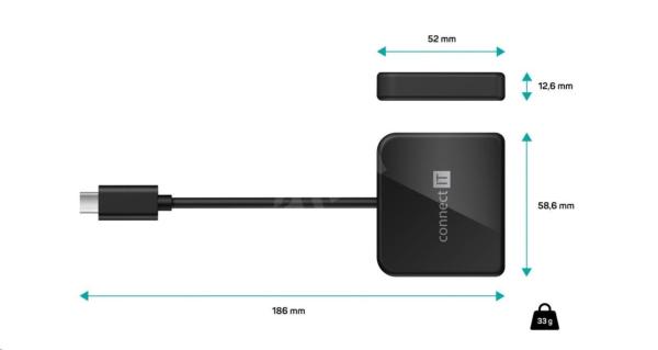 Rozbočovač CONNECT IT USB-C,  3v1 (USB-C, USB-A, HDMI),  externý,  čierny3