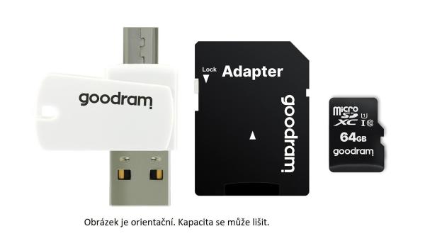Karta GOODRAM microSDHC 16GB M1A4 All-in-one (R:100/ W:10 MB/ s),  UHS-I Class 10,  U1 + adaptér + čítačka kariet OTG