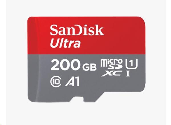 Karta SanDisk MicroSDXC 200 GB Ultra (120 MB/s, A1 Class 10 UHS-I, Android) + adaptér