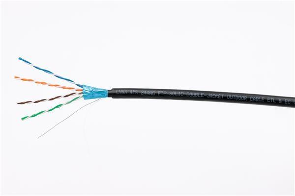 FTP kabel LYNX Cat5E,  drát,  venkovní dvojitý plášť PE+PE,  černý,  305m,  cívka - poškozený obal
