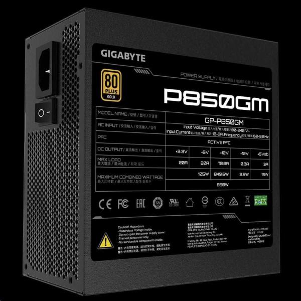 Napájací zdroj GIGABYTE P850GM,  850W,  80plus gold,  modulárny,  120 mm ventilátor4