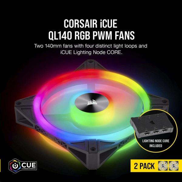 CORSAIR ventilátor QL Series QL140 RGB LED,  2x 140mm,  26dBA,  Lighting Node CORE1