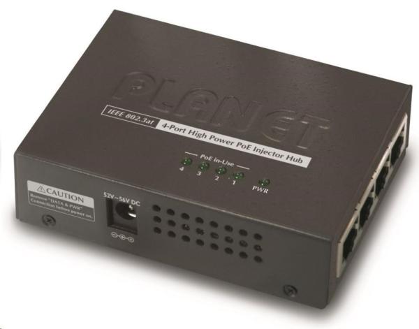 Planet HPOE-460 PoE injektor,  4x 10/ 100/ 1000,  PoE 30W,  802.3at,  120W