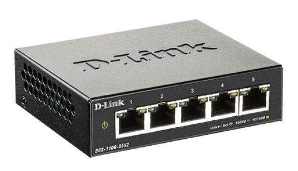 D-Link DGS-1100-05V2 5-portový gigabitový inteligentný riadený prepínač,  bez ventilátora