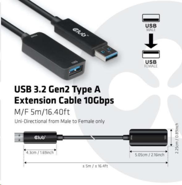 Predlžovací kábel USB Club3D 3.2 Gen2 (M/ F) 10Gbps,  5m5