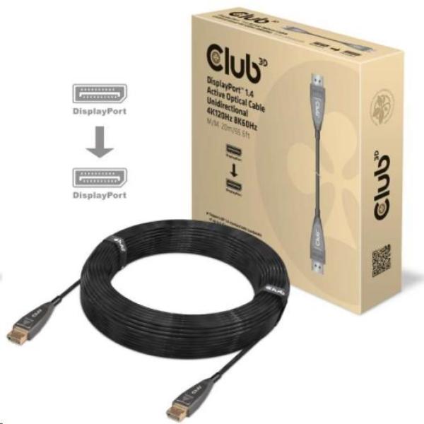 Club3D DisplayPort kábel 1.4 Aktívne optické jednosmerné 4K120Hz 8K60Hz (M/ M),  20m