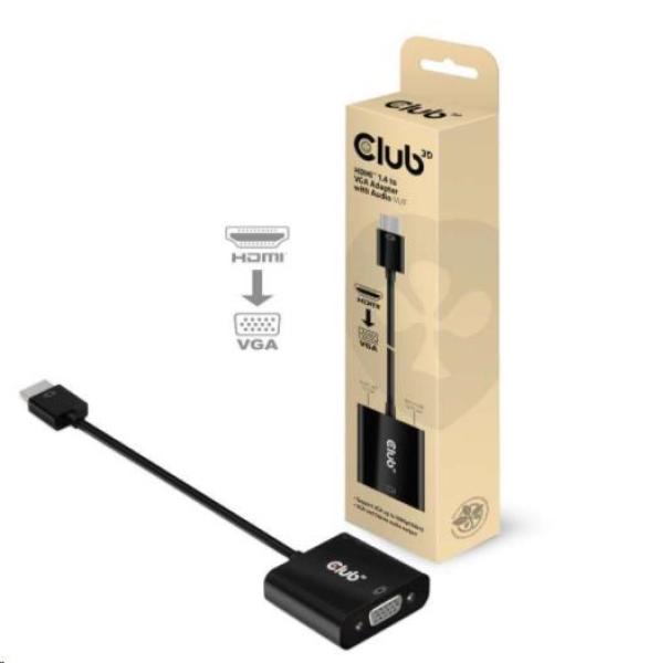 Adaptér HDMI Club3D 1.4 na VGA (M/ F),  aktívne so zvukom