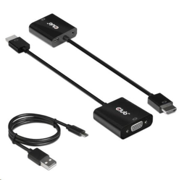 Adaptér HDMI Club3D 1.4 na VGA (M/ F),  aktívne so zvukom5