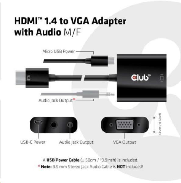 Adaptér HDMI Club3D 1.4 na VGA (M/ F),  aktívne so zvukom5