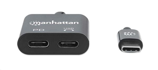 MANHATTAN USB 2.1 zvukový adaptér,  USB Type-C na C/ F (audio) a C/ F (PD) čierny,  maloobchodná krabica1
