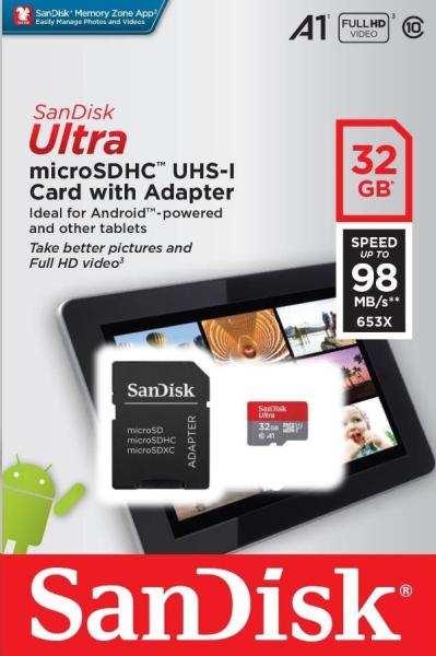 Karta SanDisk MicroSDHC 32 GB Ultra (120 MB/ s,  A1 Class 10 UHS-I,  balenie pre Android - tablet,  aplikácia Memory Zone) 1