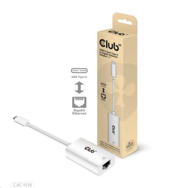 Aktívny USB adaptér Club3D 3.2 Typ C na LAN (Gigabit Ethernet - 1Gb),  20 cm