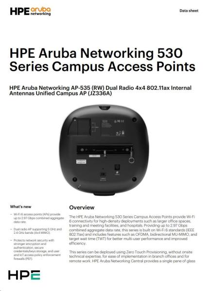 Aruba AP-535 (RW) Dual Radio 4x4:4 802.11ax Internal Antennas Unified Campus AP RENEW JZ336A2