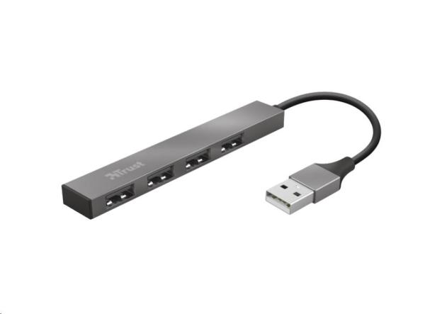 TRUST HALYX Hub, hliníkový 4-portový mini USB hub, 10 cm