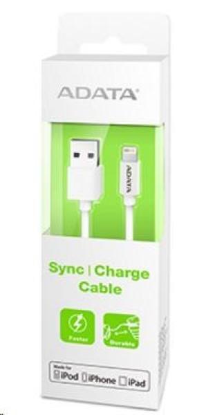 ADATA Sync & Charge Lightning kábel - USB A 2.0,  100 cm,  plast,  biela