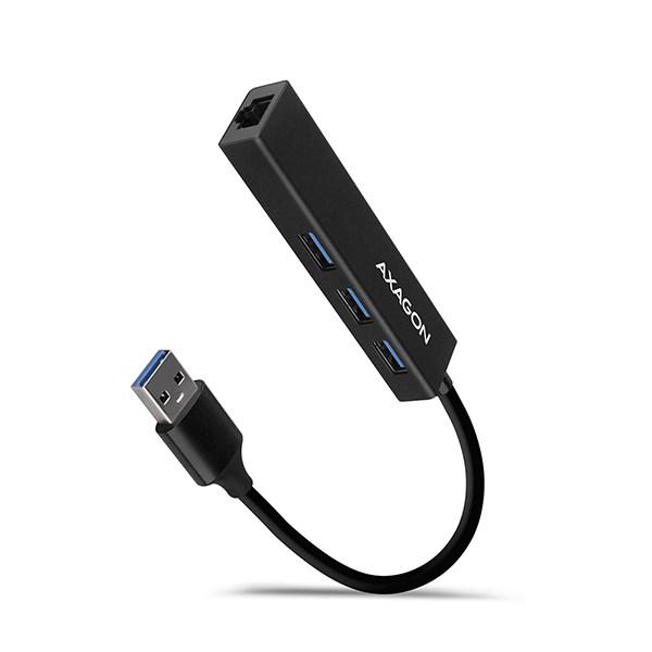 AXAGON HMA-GL3A,  USB 3.rozbočovač 2. generácie,  porty 3x USB-A + Gigabit Ethernet,  kov,  kábel USB-A 20 cm