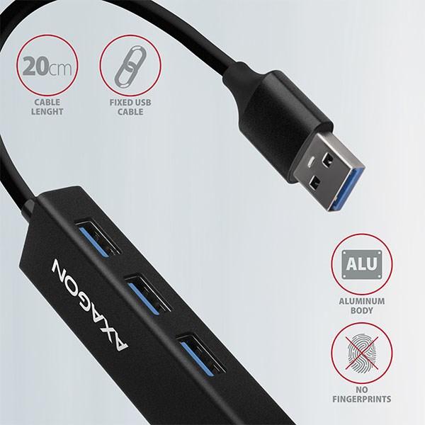 AXAGON HMA-GL3A,  USB 3.rozbočovač 2. generácie,  porty 3x USB-A + Gigabit Ethernet,  kov,  kábel USB-A 20 cm4