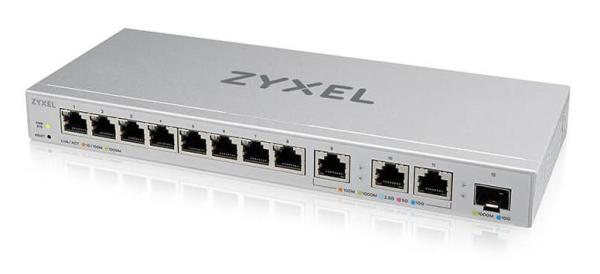 Zyxel XGS1250-12 12-portový gigabitový webový manažovateľný prepínač,  8x Gigabit RJ45,  3x MultiGig 1/ 2.5/ 5/ 10G,  1x SFP+
