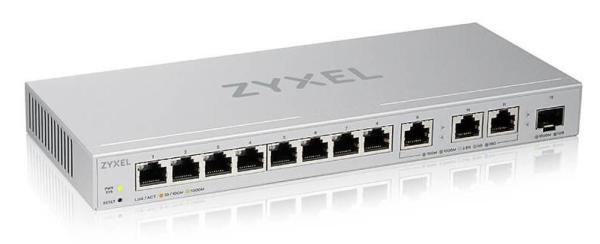 Zyxel XGS1250-12 12-portový gigabitový webový manažovateľný prepínač,  8x Gigabit RJ45,  3x MultiGig 1/ 2.5/ 5/ 10G,  1x SFP+3