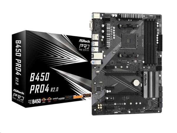 ASRock MB Sc AM4 B450 PRO4 R2.0,  AMD B450,  4xDDR4,  1xDP,  1xHDMI,  VGA