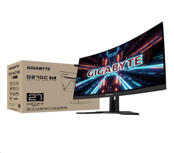 GIGABYTE LCD - 27" herný monitor G27QC A,  2560x1440 QHD,  250cd/ m2,  1ms,  2xHDMI 2.0,  2xDP 1.2,  krivka,  VA,  165 Hz6