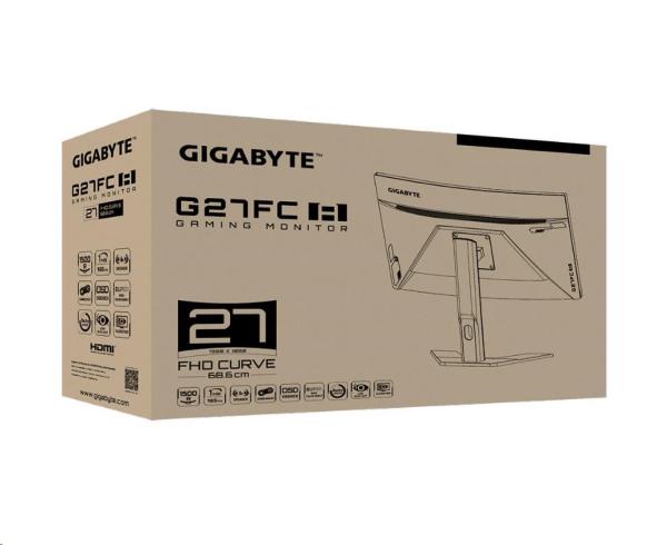 GIGABYTE LCD - 27" herný monitor G27FC A,  1920x1080,  12:M1,  250cd/ m2,  1ms,  2xHDMI,  1xDP,  zakrivenie,  VA 1500R6