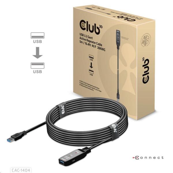Kábel USB Club3D 3.2 Kábel aktívneho opakovača Gen1 M/ F 28AWG,  5 m