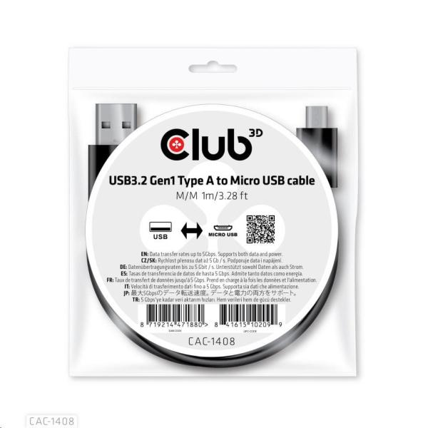 Kábel USB Club3D 3.2 Kábel Gen1 Type-A na Micro USB M/ M,  1 m