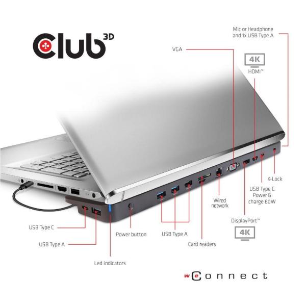 Dokovacia stanica Club3D USB-C 3.2 s napájacím adaptérom Triple Display Dynamic PD,  100 W3