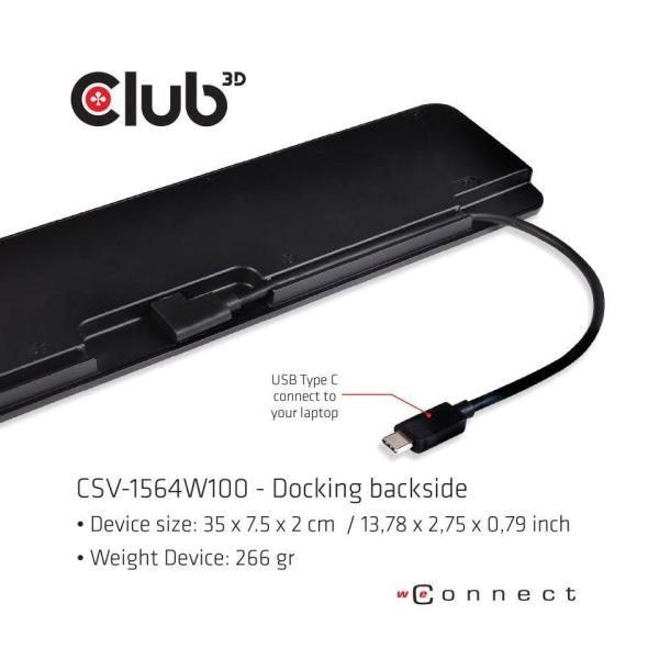 Dokovacia stanica Club3D USB-C 3.2 s napájacím adaptérom Triple Display Dynamic PD,  100 W5