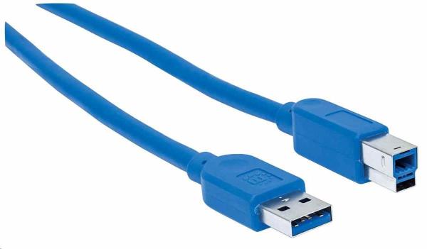 Manhattan USB kábel,  USB-A samec na USB-B samec,  USB 3.0,  5 Gb/ s,  0.5 m,  modrá
