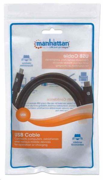 Kábel Manhattan USB-C,  USB 3.1,  Gen 1,  USB-C samec na USB-C samec,  5 Gb/ s,  2 m,  čierna4