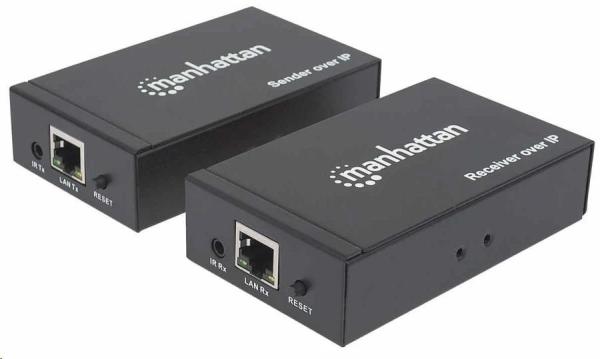 Manhattan HDMI Splitter,  predlžuje signál 1080p až na 120 m pomocou sieťového prepínača a jedného ethernetového kábla,  